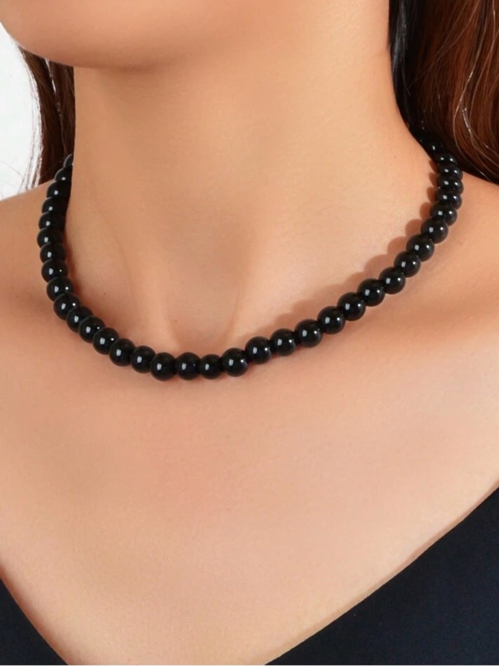 Classic Black Beaded Choker Necklace - Elegant Women's Jewelry
